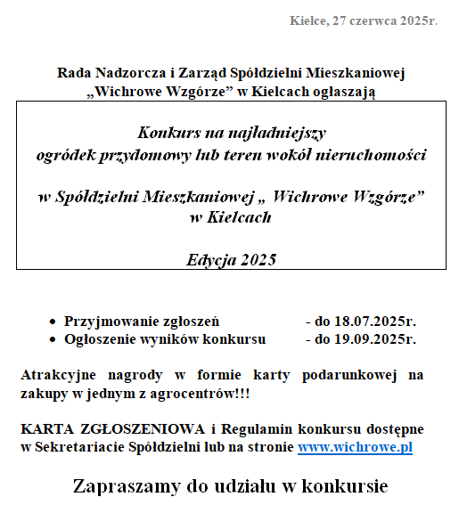 KONKURS NA NAJŁADNIESZY BALKON I OGRÓDEK PRZYDOMOWY LUB TEREN WOKÓŁ NIERUCHOMOŚCI